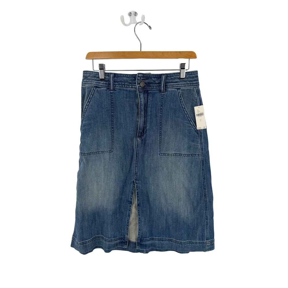 Anthropologie Pilcro Denim Midi Skirt Front Slit Utility Pockets Blue Size 4 NEW